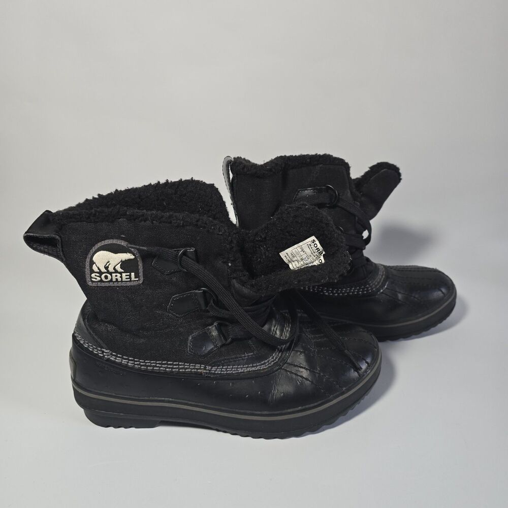 Sorel Size 7 Boots Womens Winter Black Fur Trim Waterproof